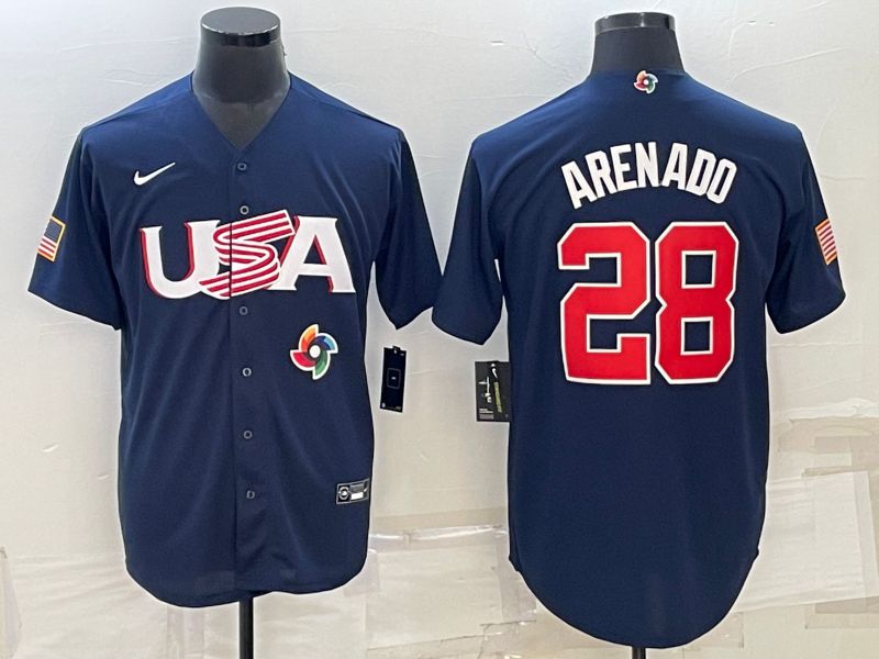 Men 2023 World Cub USA #28 Arenado Blue Nike MLB Jersey6